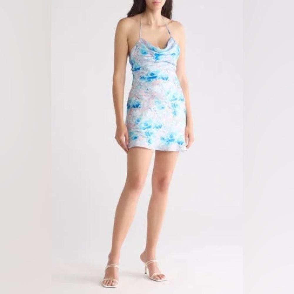 NWT NIA Tony Satin Mini Dress Size Medium Color AZUL